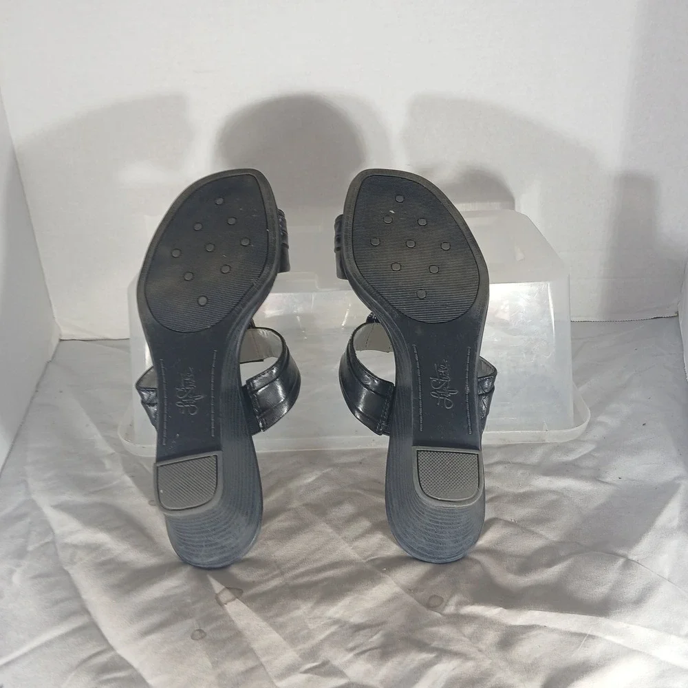 LifeStride Solaris Wedge‎ Sandals 8M Black Beaded T-Strap Slip On Y2K Officecore